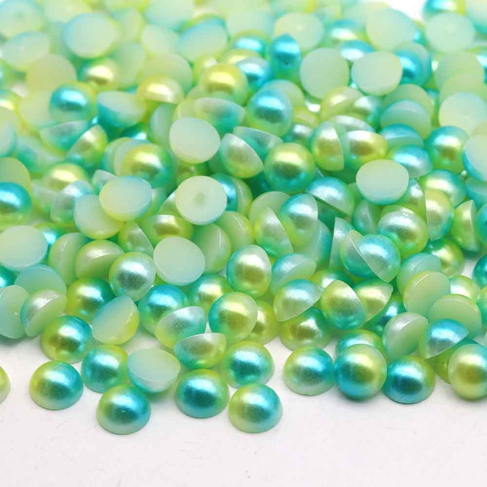 XULIN Pearl FR05#Green Blue Rainbow Color Flatback Round ABS Half Pearl